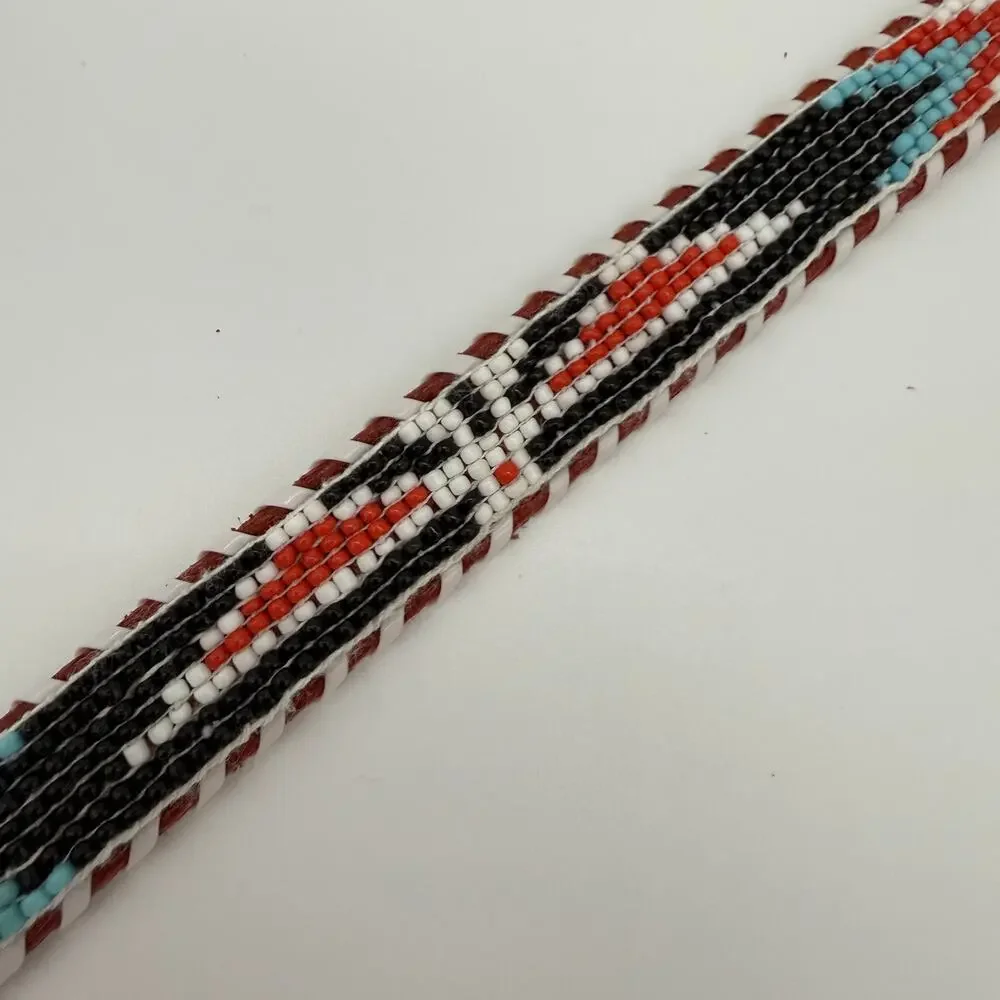 Vintage Hand Beaded Leather Belt Southwest Western Size 28